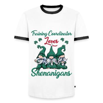 Coordonnatrice de la formation Fête de la Saint-Patrick - T-shirt contrasté Homme - blanc/noir - Devant - AI Model Female 172 light (172cm) & AI Model Male 178 dark (178cm)