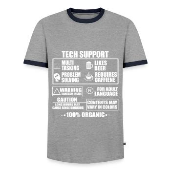 Tech Support - Men's Ringer Shirt - grey/navy  - Front - AI Model Female 172 light (172cm) & AI Model Male 178 light (178cm)