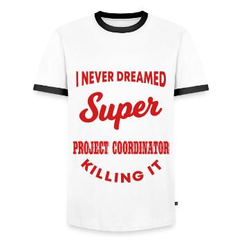 Funny Project Coordinator Gift - Men's Ringer Shirt - white/black - Front - AI Model Female 172 light (172cm) & AI Model Male 178 dark (178cm)