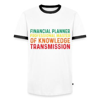 Great financial planner saying - Men's Ringer Shirt - white/black - Front - AI Model Female 172 light (172cm) & AI Model Male 178 dark (178cm)