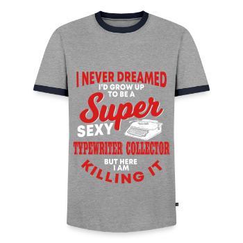 Typewriter collector - Men's Ringer Shirt - grey/navy  - Front - AI Model Female 172 light (172cm) & AI Model Male 178 light (178cm)
