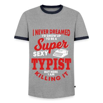 Typewriter collector - Men's Ringer Shirt - grey/navy  - Front - AI Model Female 172 light (172cm) & AI Model Male 178 light (178cm)
