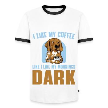 Lustiger Kaffee Trinkender Hundeliebhaber - Männer Kontrast-T-Shirt - Weiß/Schwarz - Vorne - AI Model Female 172 light (172cm) & AI Model Male 178 dark (178cm)