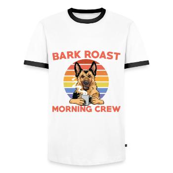 Funny Dark Coffee Dog Black Coffee - Men's Ringer Shirt - white/black - Front - AI Model Female 172 light (172cm) & AI Model Male 178 dark (178cm)