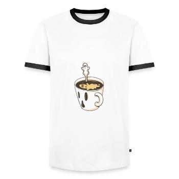 Gruselige Espresso Boo Crew Halloween - Männer Kontrast-T-Shirt - Weiß/Schwarz - Vorne - AI Model Female 172 light (172cm) & AI Model Male 178 dark (178cm)