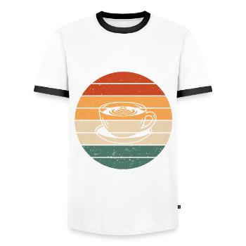 Retro Cappuccino Mug - Men's Ringer Shirt - white/black - Front - AI Model Female 172 light (172cm) & AI Model Male 178 dark (178cm)