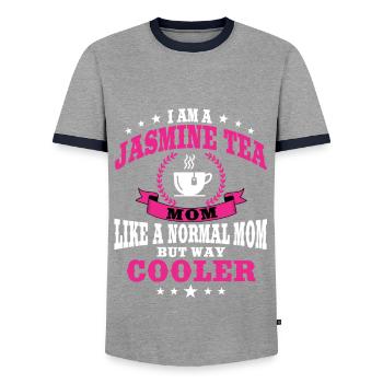 Funny Jasmine Tea Mom - Men's Ringer Shirt - grey/navy  - Front - AI Model Female 172 light (172cm) & AI Model Male 178 light (178cm)