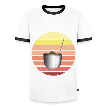 Retro Bombilla and Gourd Yerba Mate Tea - Men's Ringer Shirt - white/black - Front - AI Model Female 172 light (172cm) & AI Model Male 178 dark (178cm)