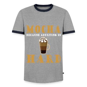 Café Moka disant café et chocolat - T-shirt contrasté Homme - gris/marine  - Devant - AI Model Female 172 light (172cm) & AI Model Male 178 light (178cm)