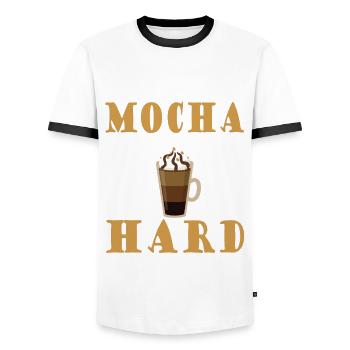 Café Moka disant café et chocolat - T-shirt contrasté Homme - blanc/noir - Devant - AI Model Female 172 light (172cm) & AI Model Male 178 dark (178cm)