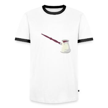 Turkish Coffee Cezve Design - Men's Ringer Shirt - white/black - Front - AI Model Female 172 light (172cm) & AI Model Male 178 dark (178cm)