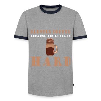 Funny lover of mixed coffee - Men's Ringer Shirt - grey/navy  - Front - AI Model Female 172 light (172cm) & AI Model Male 178 light (178cm)