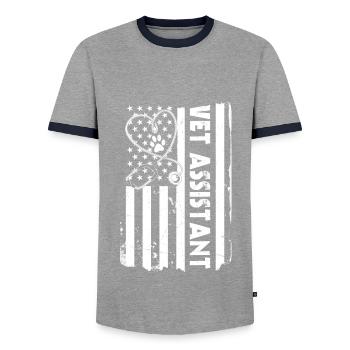 Maillot d’assistant vétérinaire drapeau des États-Unis - T-shirt contrasté Homme - gris/marine  - Devant - AI Model Female 172 light (172cm) & AI Model Male 178 light (178cm)
