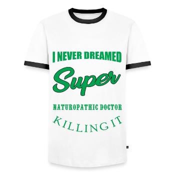 Funny quote from a naturopathic doctor - Men's Ringer Shirt - white/black - Front - AI Model Female 172 light (172cm) & AI Model Male 178 dark (178cm)