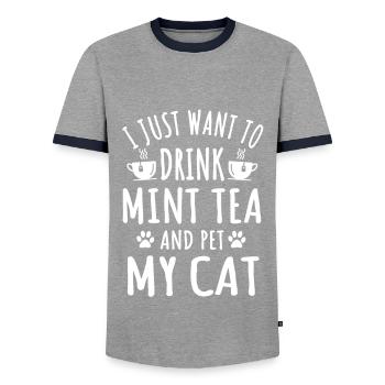 Drôle d’amateur de thé à la menthe et propriétaire de chat - T-shirt contrasté Homme - gris/marine  - Devant - AI Model Female 172 light (172cm) & AI Model Male 178 light (178cm)