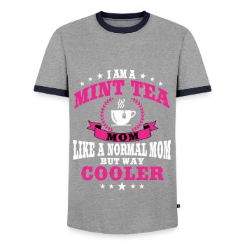 Menthe Thé Maman Tenue Thé Buvant du thé Femmes - T-shirt contrasté Homme - gris/marine  - Devant - AI Model Female 172 light (172cm) & AI Model Male 178 light (178cm)
