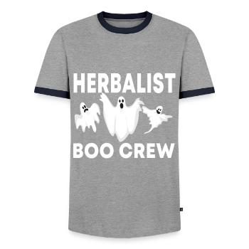 Herbalist Boo Crew Halloween Costume - Men's Ringer Shirt - grey/navy  - Front - AI Model Female 172 light (172cm) & AI Model Male 178 light (178cm)