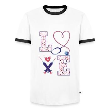 Outfit for registered nurse - Men's Ringer Shirt - white/black - Front - AI Model Female 172 light (172cm) & AI Model Male 178 dark (178cm)