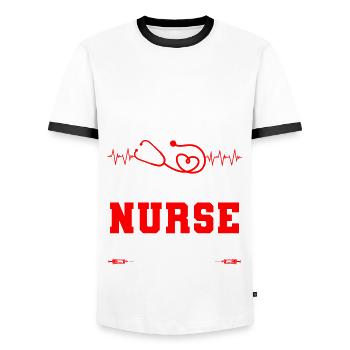 Retired Nurse Gift - Men's Ringer Shirt - white/black - Front - AI Model Female 172 light (172cm) & AI Model Male 178 dark (178cm)