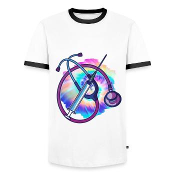 Soins infirmiers autorisés - T-shirt contrasté Homme - blanc/noir - Devant - AI Model Female 172 light (172cm) & AI Model Male 178 dark (178cm)