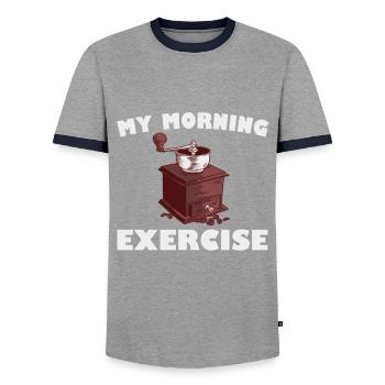 Kaffeemühle Kaffeemahlen - Männer Kontrast-T-Shirt - Grau/Navy  - Vorne - AI Model Female 172 light (172cm) & AI Model Male 178 light (178cm)