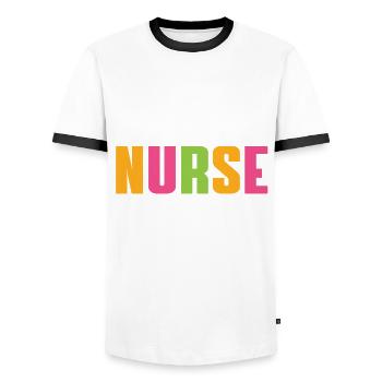 Equipement d’infirmière Rn Soins infirmiers - T-shirt contrasté Homme - blanc/noir - Devant - AI Model Female 172 light (172cm) & AI Model Male 178 dark (178cm)