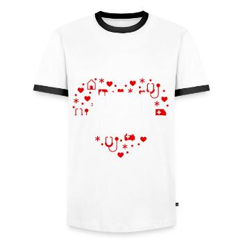 Infirmière instructrice - T-shirt contrasté Homme - blanc/noir - Devant - AI Model Female 172 light (172cm) & AI Model Male 178 dark (178cm)