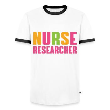 Nursing Researcher Outfit Nursing Research - Men's Ringer Shirt - white/black - Front - AI Model Female 172 light (172cm) & AI Model Male 178 dark (178cm)
