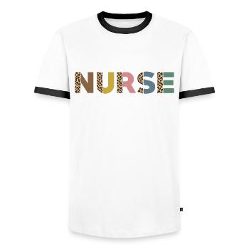Pflegewissenschaftler Leopardenmuster - Männer Kontrast-T-Shirt - Weiß/Schwarz - Vorne - AI Model Female 172 light (172cm) & AI Model Male 178 dark (178cm)