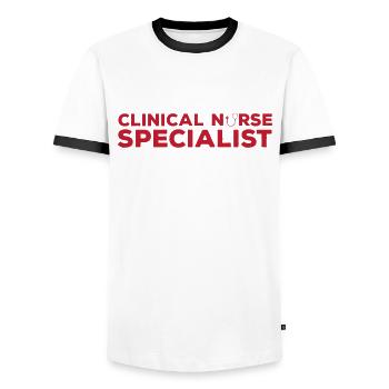 Klinische Krankenschwester Spezialistin Bekleidung - Männer Kontrast-T-Shirt - Weiß/Schwarz - Vorne - AI Model Female 172 light (172cm) & AI Model Male 178 dark (178cm)