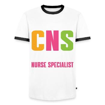 Klinische Krankenschwester - Männer Kontrast-T-Shirt - Weiß/Schwarz - Vorne - AI Model Female 172 light (172cm) & AI Model Male 178 dark (178cm)