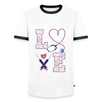 Dermatological nurse for Valentine's Day - Men's Ringer Shirt - white/black - Front - AI Model Female 172 light (172cm) & AI Model Male 178 dark (178cm)