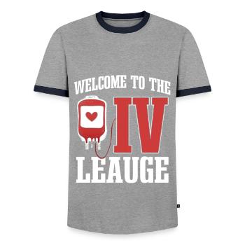 Funny Infusion Nurse Outfit Nurse - Men's Ringer Shirt - grey/navy  - Front - AI Model Female 172 light (172cm) & AI Model Male 178 light (178cm)