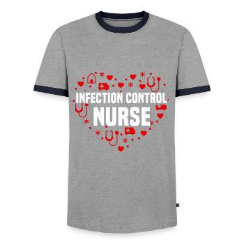 Conception du cœur de l’infirmière - T-shirt contrasté Homme - gris/marine  - Devant - AI Model Female 172 light (172cm) & AI Model Male 178 light (178cm)