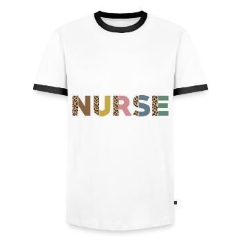 Rheumatology Nurse - Men's Ringer Shirt - white/black - Front - AI Model Female 172 light (172cm) & AI Model Male 178 dark (178cm)