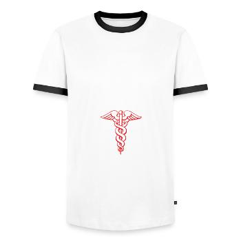 Allergy and Immunology Nurse - Men's Ringer Shirt - white/black - Front - AI Model Female 172 light (172cm) & AI Model Male 178 dark (178cm)