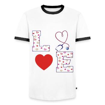 I love cath lab nurse for Valentine's Day - Men's Ringer Shirt - white/black - Front - AI Model Female 172 light (172cm) & AI Model Male 178 dark (178cm)