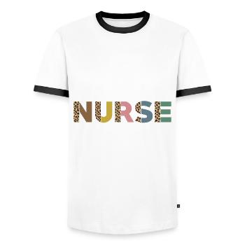 Cute design of the cath lab nurse - Men's Ringer Shirt - white/black - Front - AI Model Female 172 light (172cm) & AI Model Male 178 dark (178cm)