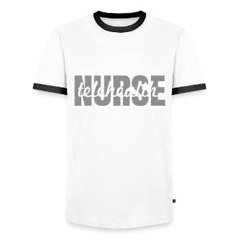 Infirmière en télémédecine - T-shirt contrasté Homme - blanc/noir - Devant - AI Model Female 172 light (172cm) & AI Model Male 178 dark (178cm)
