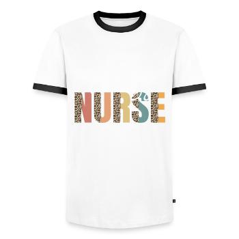 Urologie Krankenschwester Leopard Muster - Männer Kontrast-T-Shirt - Weiß/Schwarz - Vorne - AI Model Female 172 light (172cm) & AI Model Male 178 dark (178cm)