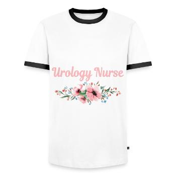 Retired urology nurse - Men's Ringer Shirt - white/black - Front - AI Model Female 172 light (172cm) & AI Model Male 178 dark (178cm)