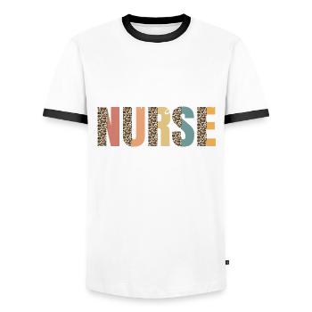 Schmerztherapie Krankenschwester Leopard Muster - Männer Kontrast-T-Shirt - Weiß/Schwarz - Vorne - AI Model Female 172 light (172cm) & AI Model Male 178 dark (178cm)