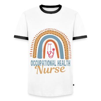 Occupational Health Nurse Boho Rainbow - Men's Ringer Shirt - white/black - Front - AI Model Female 172 light (172cm) & AI Model Male 178 dark (178cm)