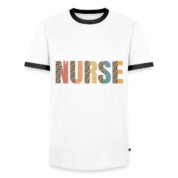 Nurse Infectiology - Men's Ringer Shirt - white/black - Front - AI Model Female 172 light (172cm) & AI Model Male 178 dark (178cm)