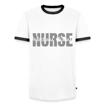 Nurse Infectiology Gift - Men's Ringer Shirt - white/black - Front - AI Model Female 172 light (172cm) & AI Model Male 178 dark (178cm)