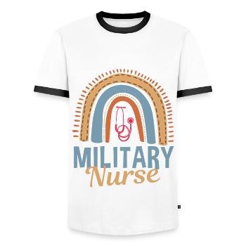 Infirmière militaire mignonne arc-en-ciel - T-shirt contrasté Homme - blanc/noir - Devant - AI Model Female 172 light (172cm) & AI Model Male 178 dark (178cm)