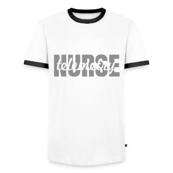 Telemetry Nurse Outfit - Men's Ringer Shirt - white/black - Front - AI Model Female 172 light (172cm) & AI Model Male 178 dark (178cm)