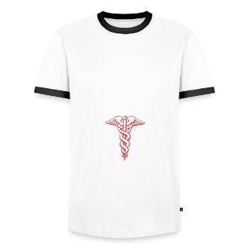 Gerontology Nurse Practitioner Superhero - Men's Ringer Shirt - white/black - Front - AI Model Female 172 light (172cm) & AI Model Male 178 dark (178cm)