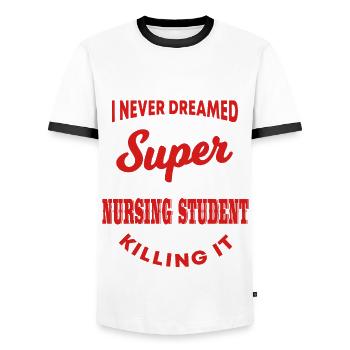 Funny nursing student who - Men's Ringer Shirt - white/black - Front - AI Model Female 172 light (172cm) & AI Model Male 178 dark (178cm)