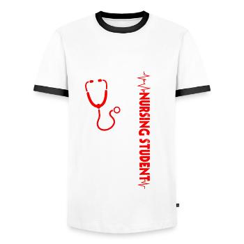 Étudiant en soins infirmiers aux États-Unis - T-shirt contrasté Homme - blanc/noir - Devant - AI Model Female 172 light (172cm) & AI Model Male 178 dark (178cm)